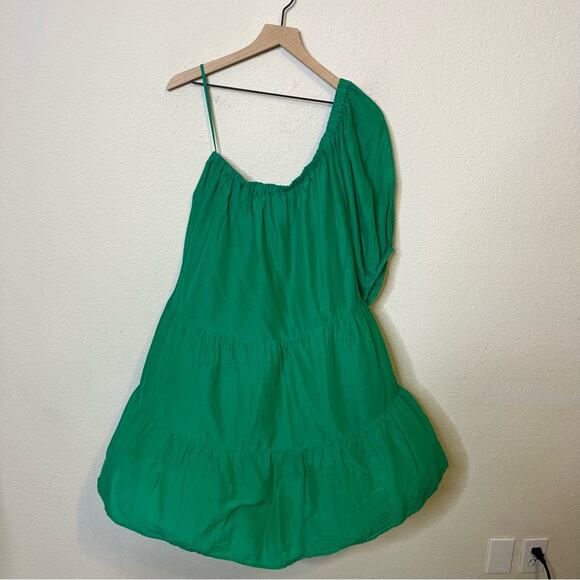 Anthropologie Green One-Shoulder Mini Dress - Picture 8 of 9